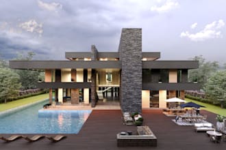 redesign 3d villa design, architecture design, modern house, facade, revit, cgi