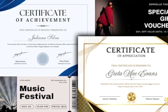 design certificates, invitation, tickets, vouchers and graduation cards