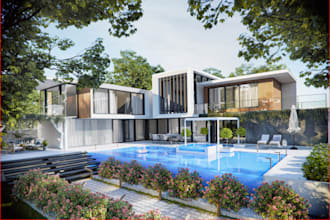 optimize 3d villa exterior,cgi environment, render facade,3d layout,balcony,skp