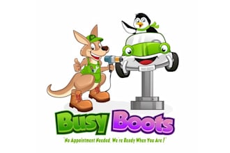 design colorful mascot busy boots logo