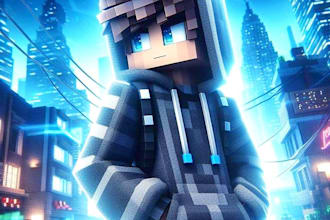 do custom minecraft skin, minecraft thumbnail design and pixel art illustration