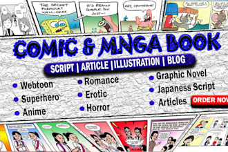write comic book script webtoon manga script with panel breakdown US japan dc