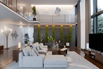 optimize luxury interior design, 3d floor plan, modern furniture, wall partition