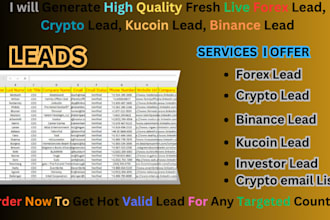 provide fresh forex crypto email, binance lead, kucoin lead, coinbase lead, b2b