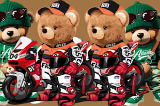 draw teddy bear, cartoon character, cartoon mascot for tshirt streetwear design