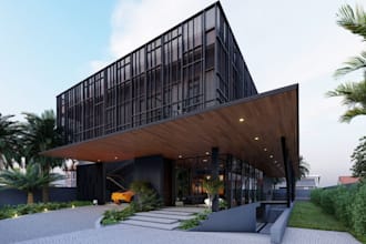 parametric 3d villa,multi story building,3d exterior living space,enscape pool