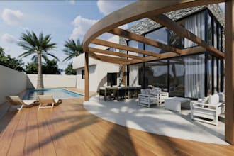 enscape 3d exterior patio rendering,3d interior bedroom,3d modern kitchen dinner