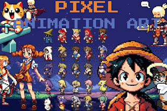 create pixel art animation pixel character sprite sheet tileset for games assets