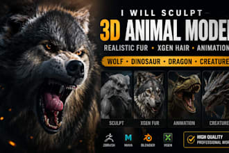 sculpt3d animal model realistic fur xgen hair animation dinosaur dragon creature