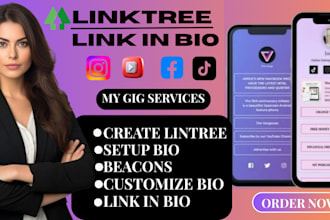 setup, linktree bio and  landing page for your social media