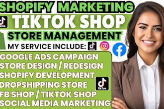 setup tiktok shop instagram shop manage meta ads, shopify dropshipping marketing
