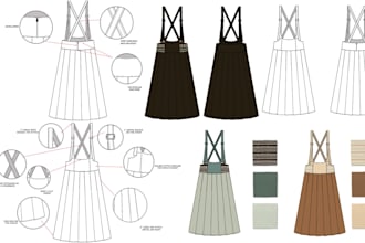 create clothing fashion tech pack flat sketches wears design for manufacture