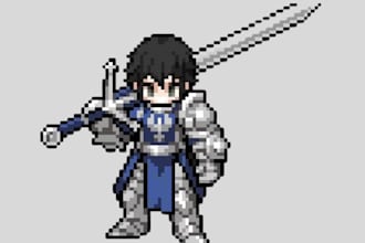 draw 8bit art character spritesheet, rpg game pixel animation, retro, minecraft