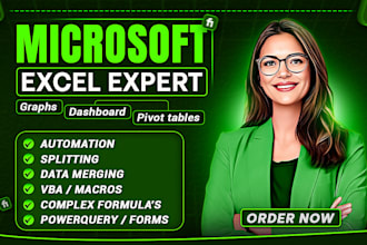 be expert in excel dashboard, pivot tables, graphs, vlookup, vba and macr