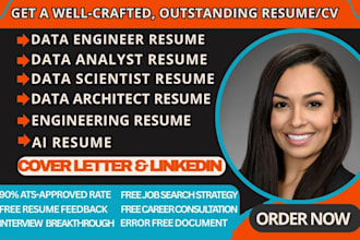 write resume for data engineer, data analyst, data scientist and data architect