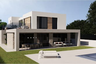 build 3d house villa design, terrace,car park,garden render,backyard,real estate