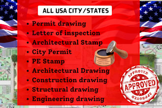 stamp construction architecture plan, mep, for city permit drawing USA pe stamp