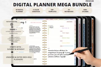 design hyperlinked planner, apple google calendar, habit tracker planner, etsy