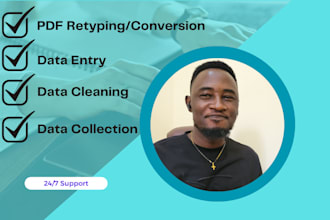 do excel data entry, online research, data cleaning and retyping of PDF