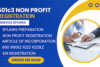 setup 501c3 non profit registration reinstate 501c3 tax exempt 1023ez 1099 bylaw