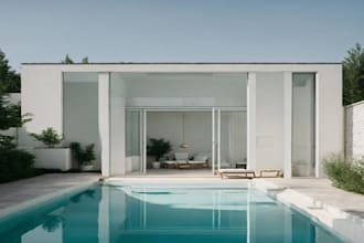 renovate 3d beach villa terrace, render exterior patio furniture,3d outdoor pool
