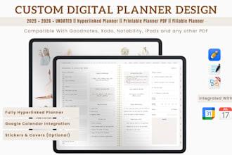 design a responsive etsy digital planner, hyperlinked planner, digital planner