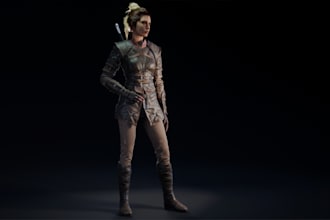 game ready ue5 character model, uv map, texturing, control rigging, animate