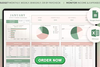 create excel budget spreadsheet planner, digital planner for etsy store