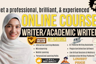 do online course content, academic writing, brochure design, video editing, PPT