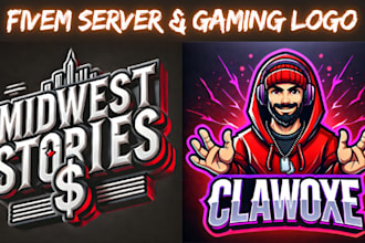 design fivem server logo, loading screen, vinewood sign for gaming discord