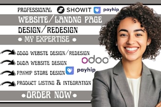 redesign odoo website customize odoo module duda showit website payhip store
