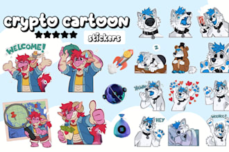 crypto cartoon stickers, crypto telegram sticker, furry telegram discord sticker