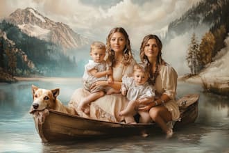 paint digital oil painting art portrait, pets, family photo
