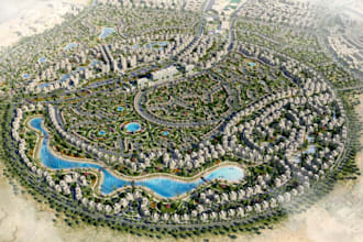 buildup real estate landscape,3d city map site rendering, bird eye view 3d video