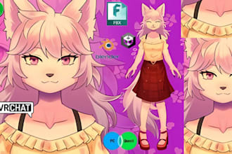 custom vrchat avatar, vrc avatar, vr character  3d furry avatar 3d vtuber model