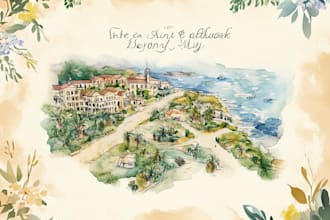 paint a customized digital watercolor wedding map