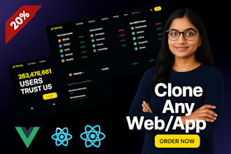 convert or clone any website or app using vuejs or react or angular fast