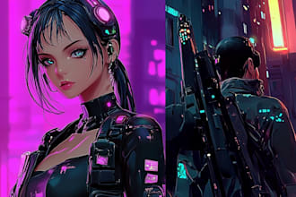 draw cyberpunk pop art anime characters