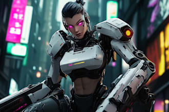 draw mecha, robot, cyborg, cyberpunk , gundam character