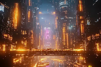 do a futuristic cyberpunk city and digital art illustration