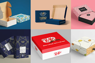 do packaging box design, mailer box, product box design and 3d mockup