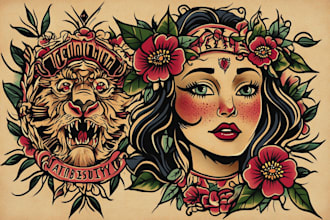 create amazing traditional or old school tattoo style design