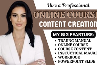 online course content,training manual,video course creation, workbook design,ppt