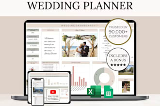 design wedding planner spreadsheet, event budget tracker, budget planner, excel