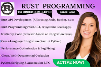 do rust programming, rust api, code in python, rust, and javascript