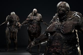 adjust game ready 3d  creature monster, scary zombie model, vr horror, texture,