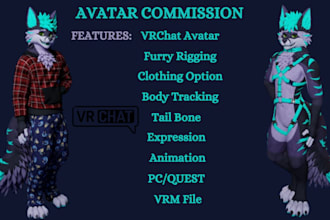 custom 3d vr chat model, furry avatar, vrc art, fursona nsfw, humanoid character