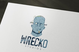 provide a custom hand drawn frankenstein games studio logo