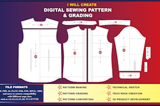 make digital sewing patterns, grading for any garments in PDF and dxf