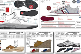 create custom shoe sneaker tech pack with shoe flat sketch